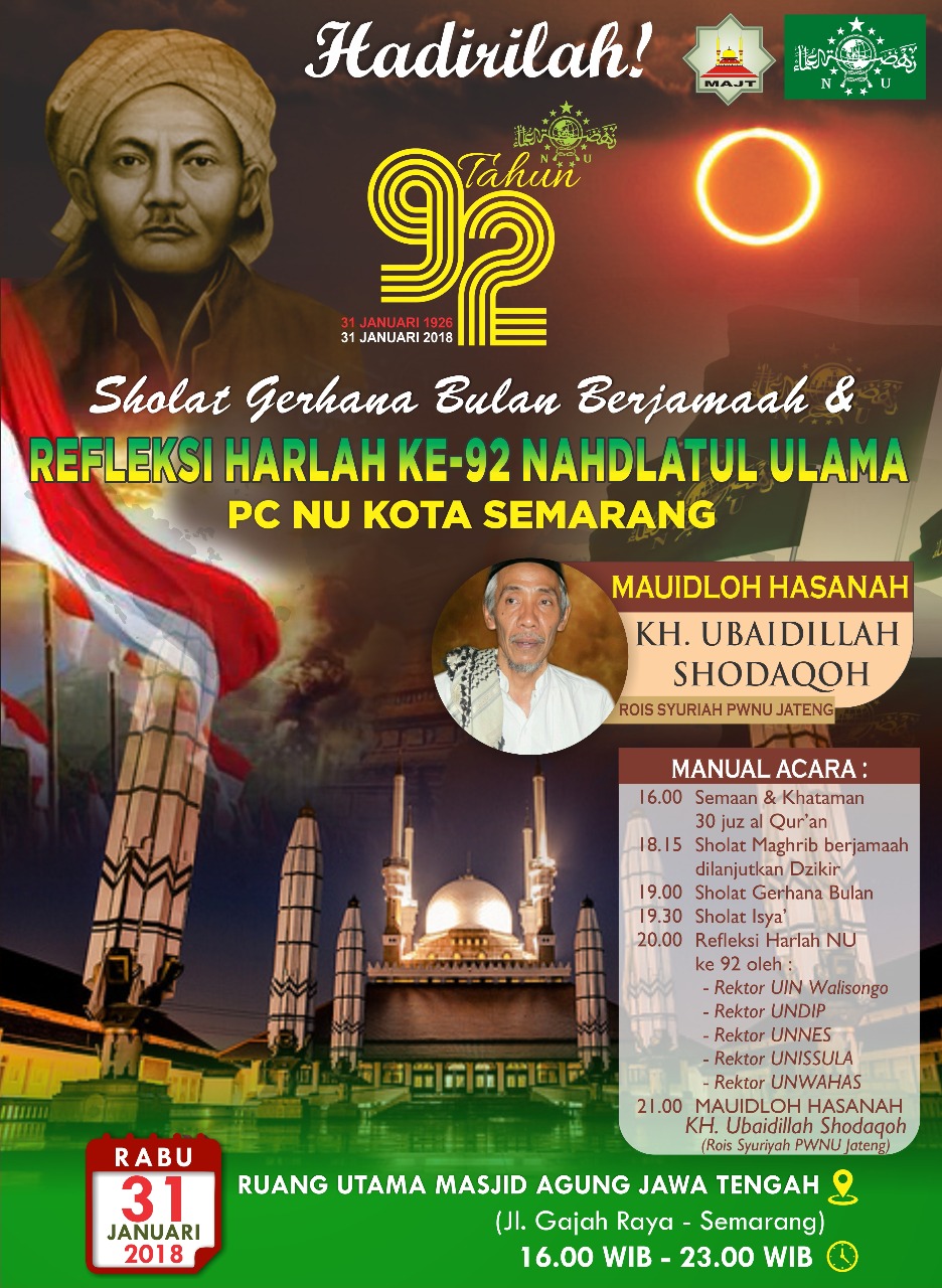 Peringati Harlah Ke-92, NU Semarang Bakal Gelar Refleksi dan Sholat Gerhana