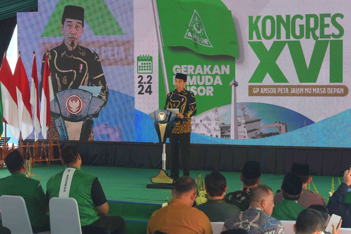 Presiden Jokowi meresmikan Pembukaan Kongres XVI GP Ansor, di Pelabuhan Tanjung Priok, Jakarta Utara, DKI Jakarta