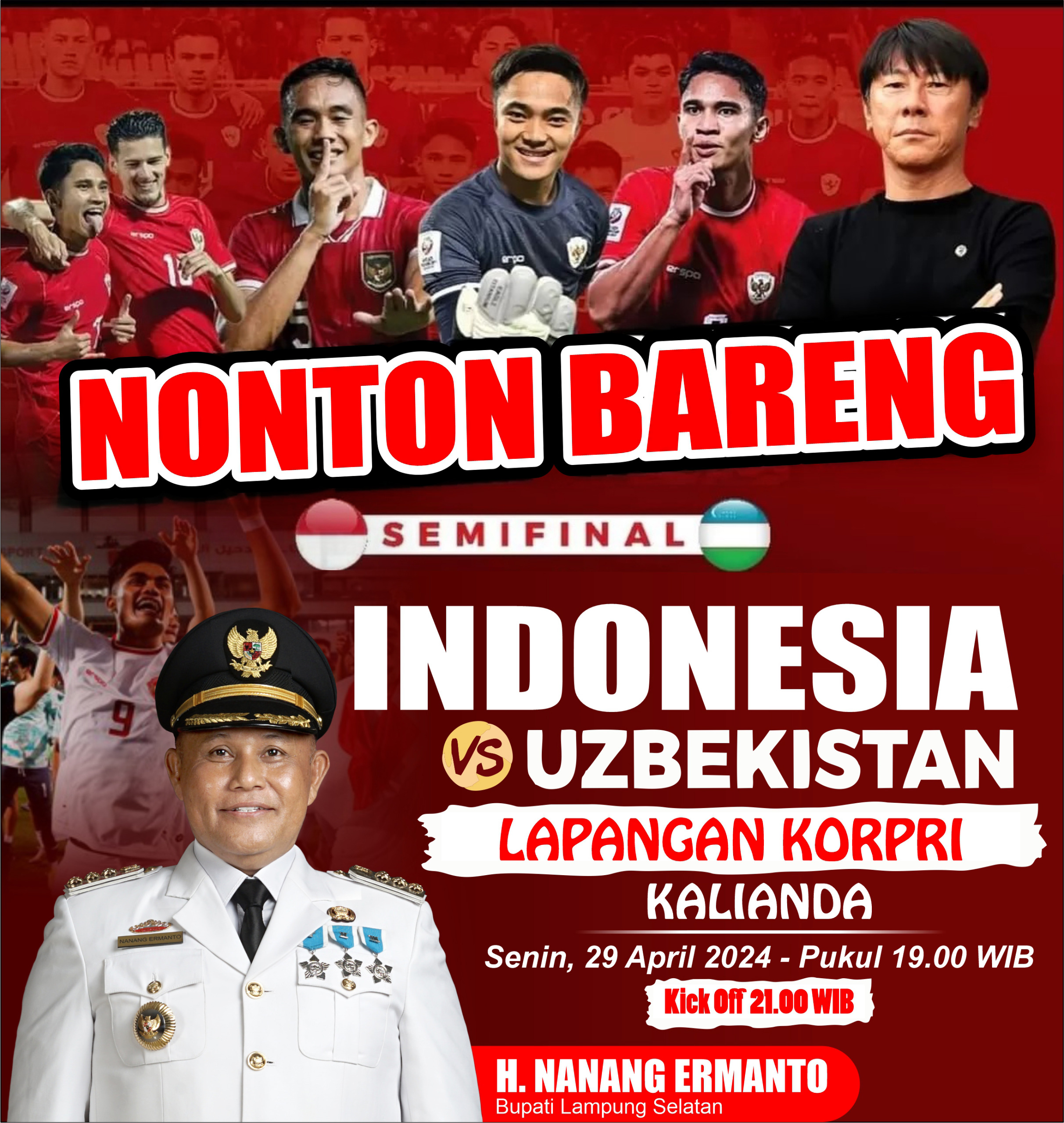 Pemkab Lamsel Gelar Nobar Semi Final Timnas Indonesia U-23