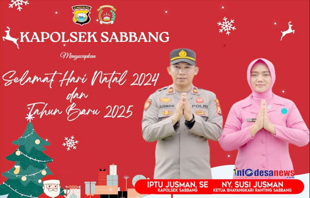 IPTU Jusman dan Ketua Bhayangkari Ranting Sabbang, Ucapkan Natal untuk Songsong Tahun Baru