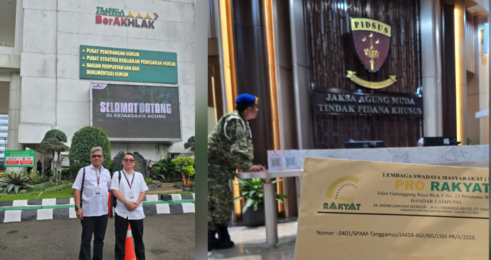 LSM PRO RAKYAT Resmi Laporkan Dugaan Proyek SPAM Tanggamus Ke Jaksa Agung Dan Jampidsus