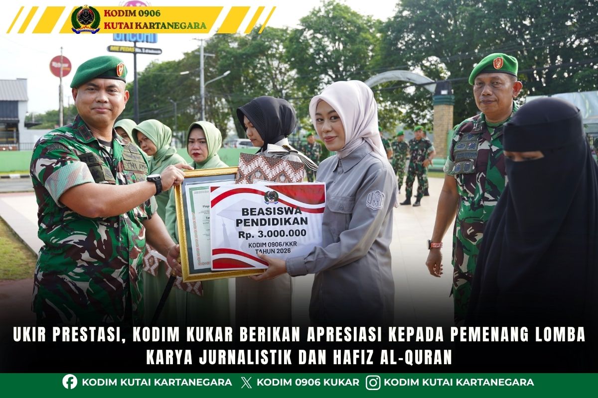 Ukir Prestasi, Kodim Kukar Berikan Apresiasi kepada Pemenang Lomba Karya Jurnalistik dan Hafiz Al-Quran