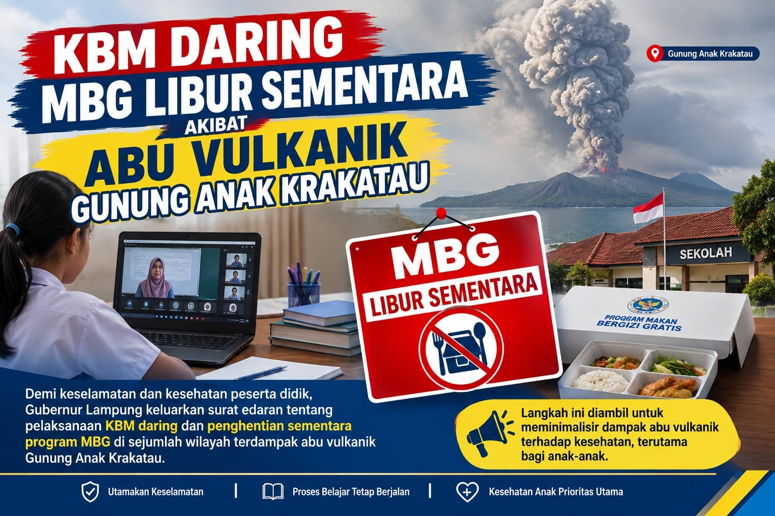 KBM Daring Akibat Abu Vulkanik, MBG di Lampung Selatan Dihentikan Sementara