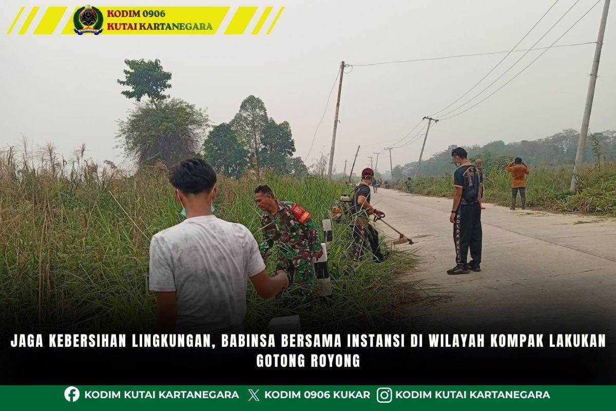 Jaga Kebersihan Lingkungan, Babinsa Bersama Instansi di Wilayah Kompak Lakukan gotong royong